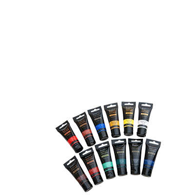 Set of 12 acrylic paint tubes in assorted vibrant colours, included in the Date Night Paint Crate.