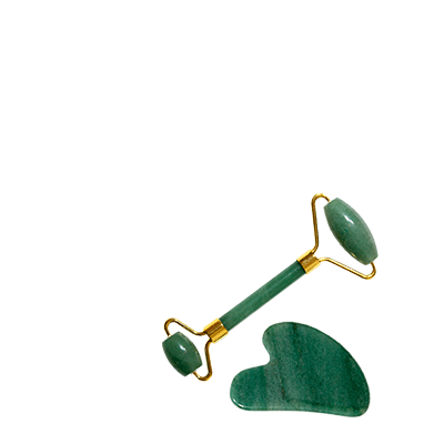 Jade roller and gua sha stone set for facial massage and relaxation