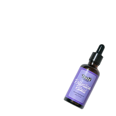 Date in a Crate Relaxation Ritual aromatherapy massage oil in 50ml glass bottle with dropper.