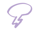 Outline of a lightning speech bubble in purple on a transparent background
