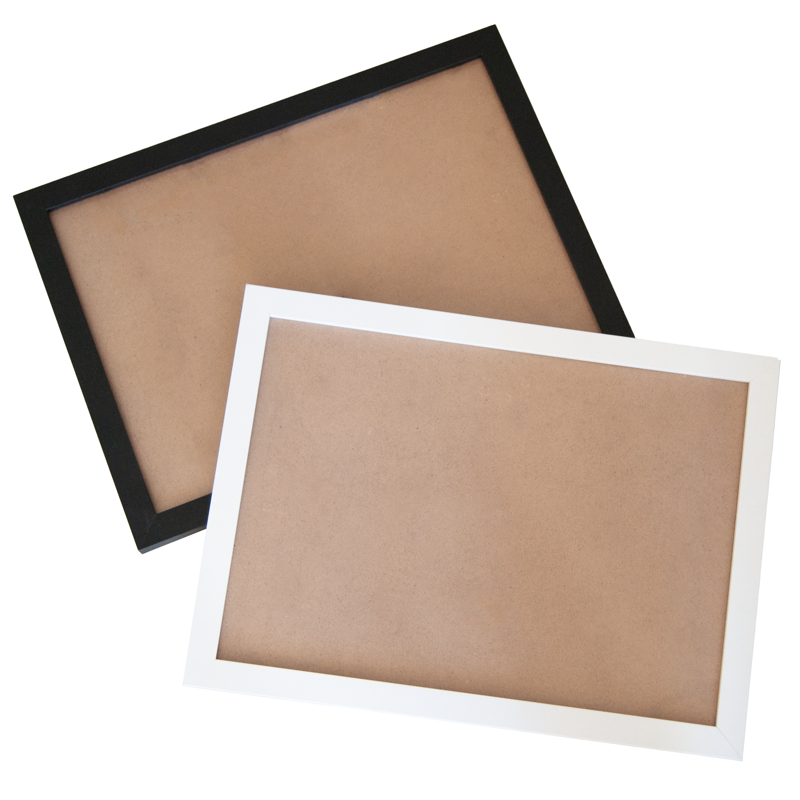 Empty black and white wooden frames for displaying completed custom photo puzzles from Date in a Crate.