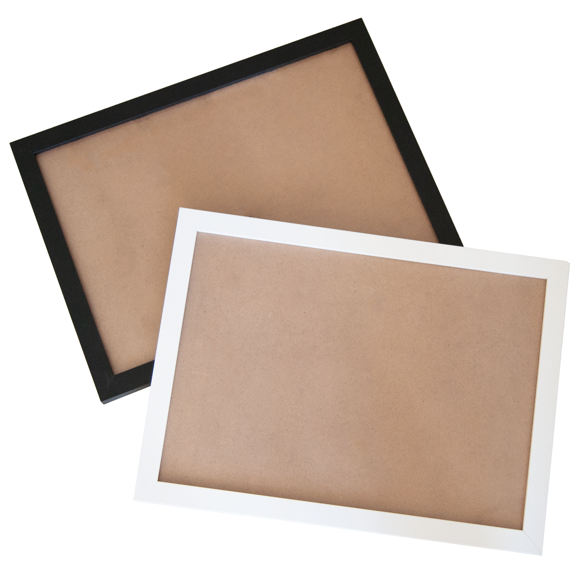 Empty black and white wooden frames for displaying completed custom photo puzzles from Date in a Crate.