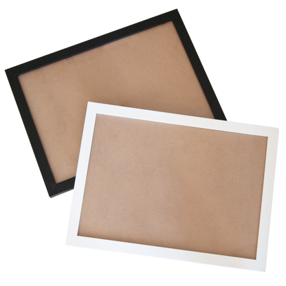 Empty black and white wooden frames for displaying completed custom photo puzzles from Date in a Crate.