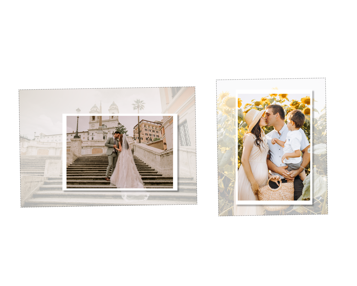Example of wedding and family photos cropped correctly to fit custom puzzle for Puzzle Crate.