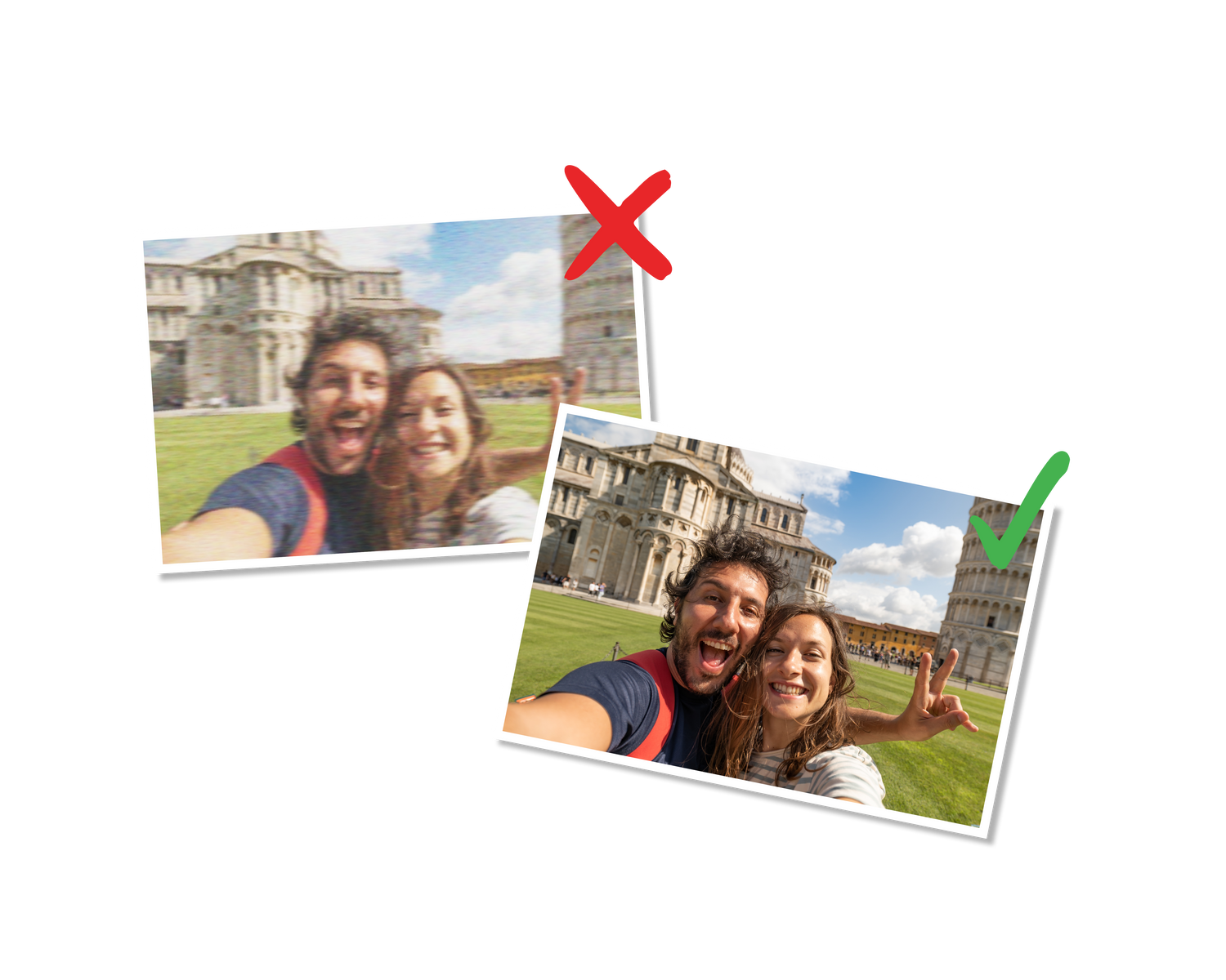 Comparison showing blurry photo with red X and clear photo with green checkmark, guiding best image quality for custom puzzles.