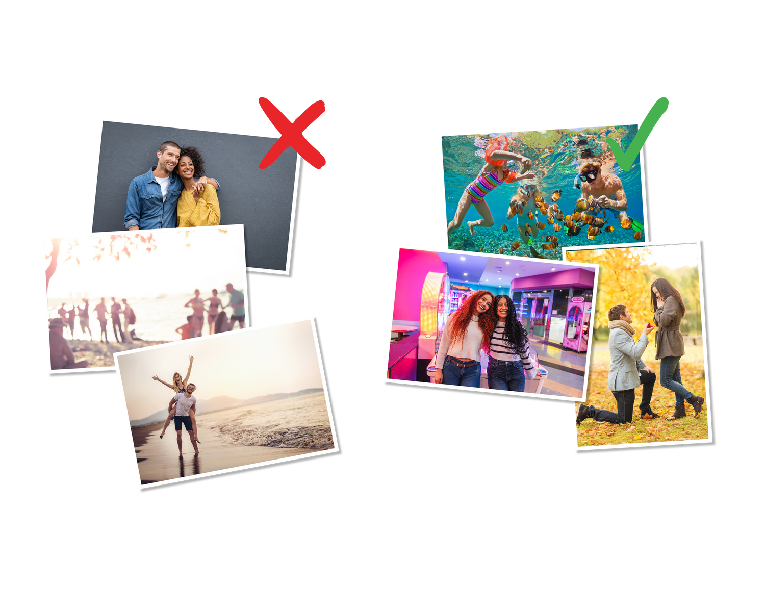 Comparison of unsuitable photos with red X versus vibrant, detailed photos with green checkmark for best custom puzzle results.