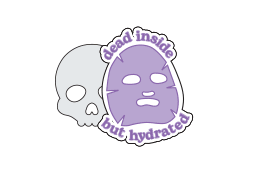 Animated GIF showcasing a collection of spa-themed illustrated stickers, including playful designs like a purple face mask with the text “dead inside but hydrated.